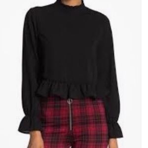 Black Bree Mockneck Ruffle Sleeved Blouse